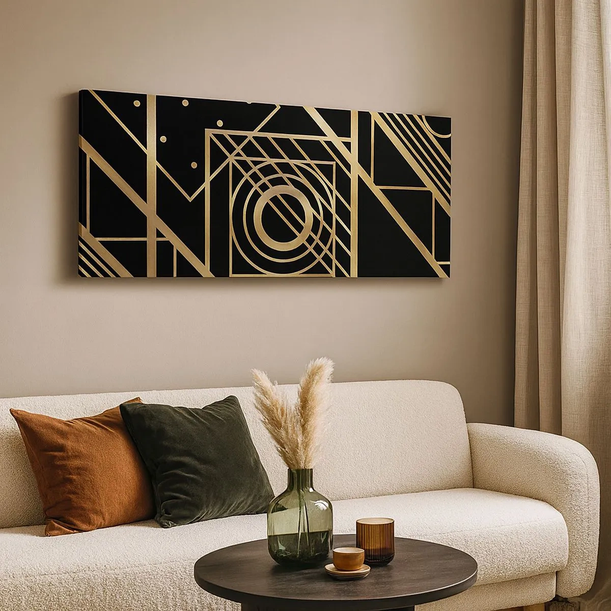 Bild auf Leinwand - Leinwandbild - Goldene Geometrie - 100x40 cm