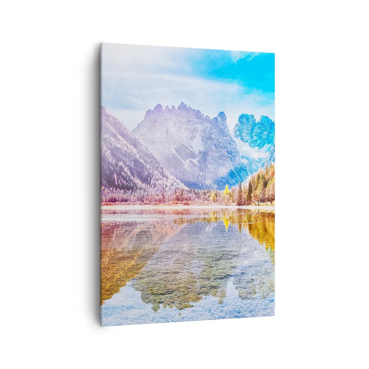Bild auf Leinwand - Leinwandbild - Herbstliche Berglandschaft mit See - 70x100cm - Und in den Bergen ist es schon Herbst - Moderne Wanddekoration für Wohnzimmer und Schlafzimmer ARTTOR
