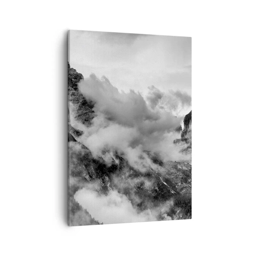 Bild auf Leinwand - Leinwandbild - Schwarz-Weiß-Ansicht der von Wolken umgebenen Berge - 50x70cm - Schön und grausam - Moderne Wanddekoration für Wohnzimmer und Schlafzimmer ARTTOR