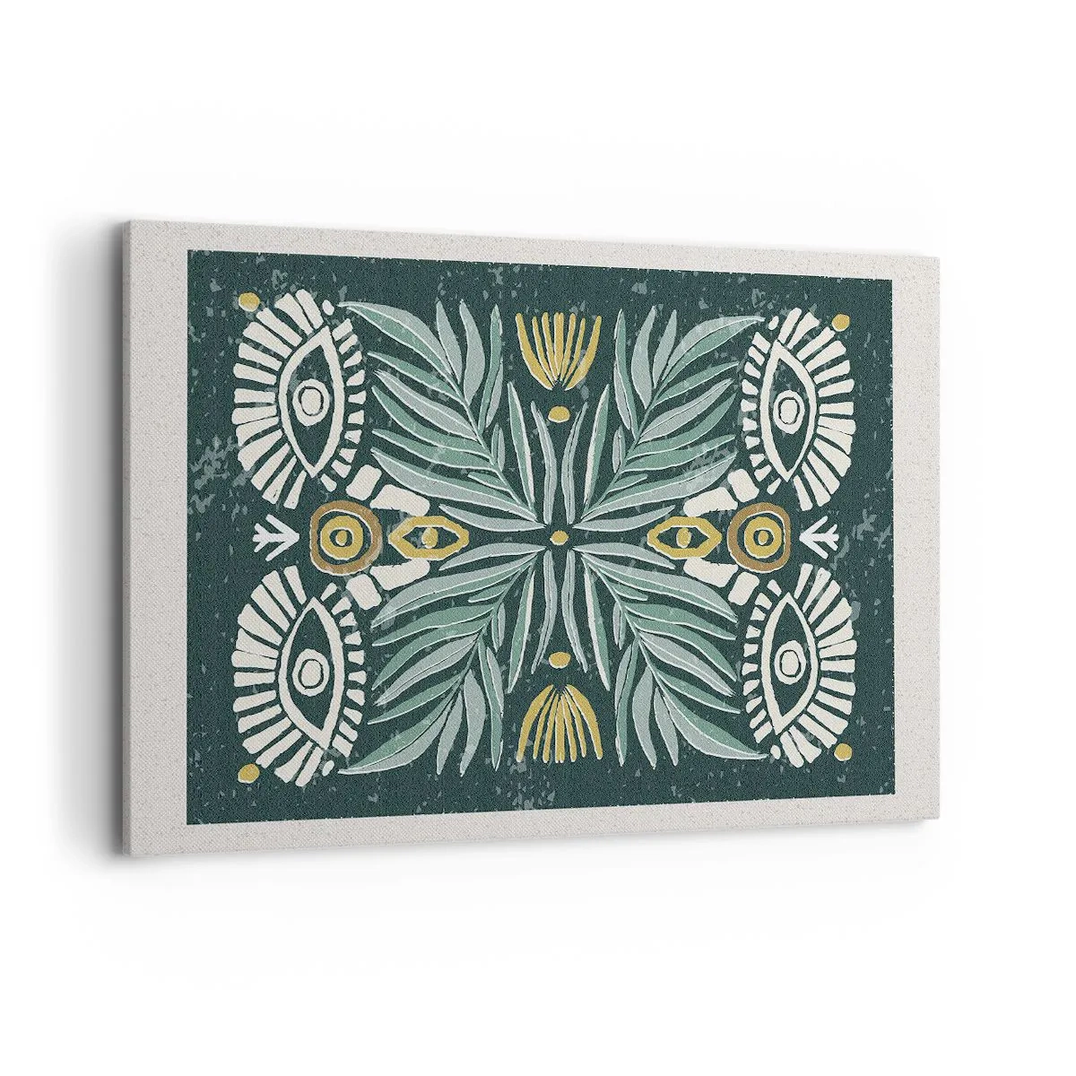 Bild auf Leinwand - Leinwandbild - Symmetrisches Pflanzenmuster auf grünem Hintergrund - 120x80cm - Wie ein Volksausschnitt - Moderne Wanddekoration für Wohnzimmer und Schlafzimmer ARTTOR