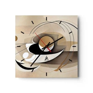 Wanduhr - Glasuhr - Abstrakte Komposition in Beige- und Schwarztönen - 30x30cm - Komposition: die Essenz des Wortes - Moderne Wanddekoration für Wohnzimmer und Schlafzimmer ARTTOR
