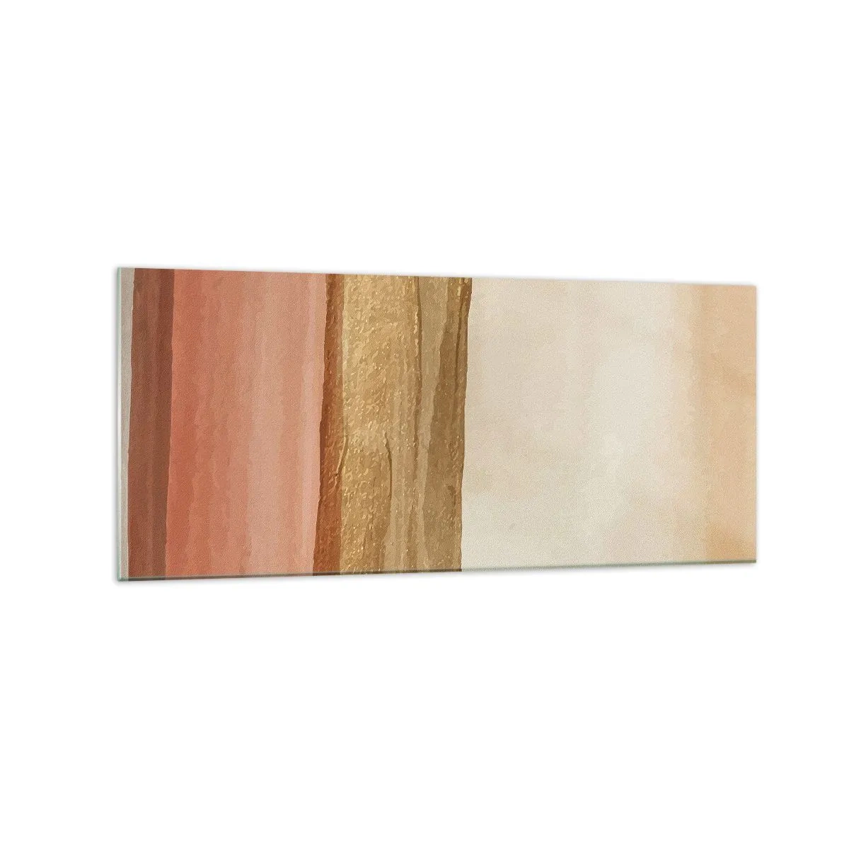 Glasbild - Bild auf glas - Abstrakte Streifen in Beige-, Gold- und Rosatönen auf Leinwand - 120x50cm - Vertikale Komposition - Moderne Wanddekoration für Wohnzimmer und Schlafzimmer ARTTOR