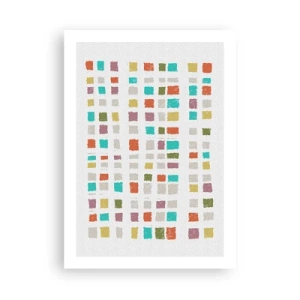 Poster - Bunte geometrische Quadrate auf hellem Hintergrund - 50x70cm - Unbekanntes Spiel - Moderne Wanddekoration für Wohnzimmer und Schlafzimmer ARTTOR