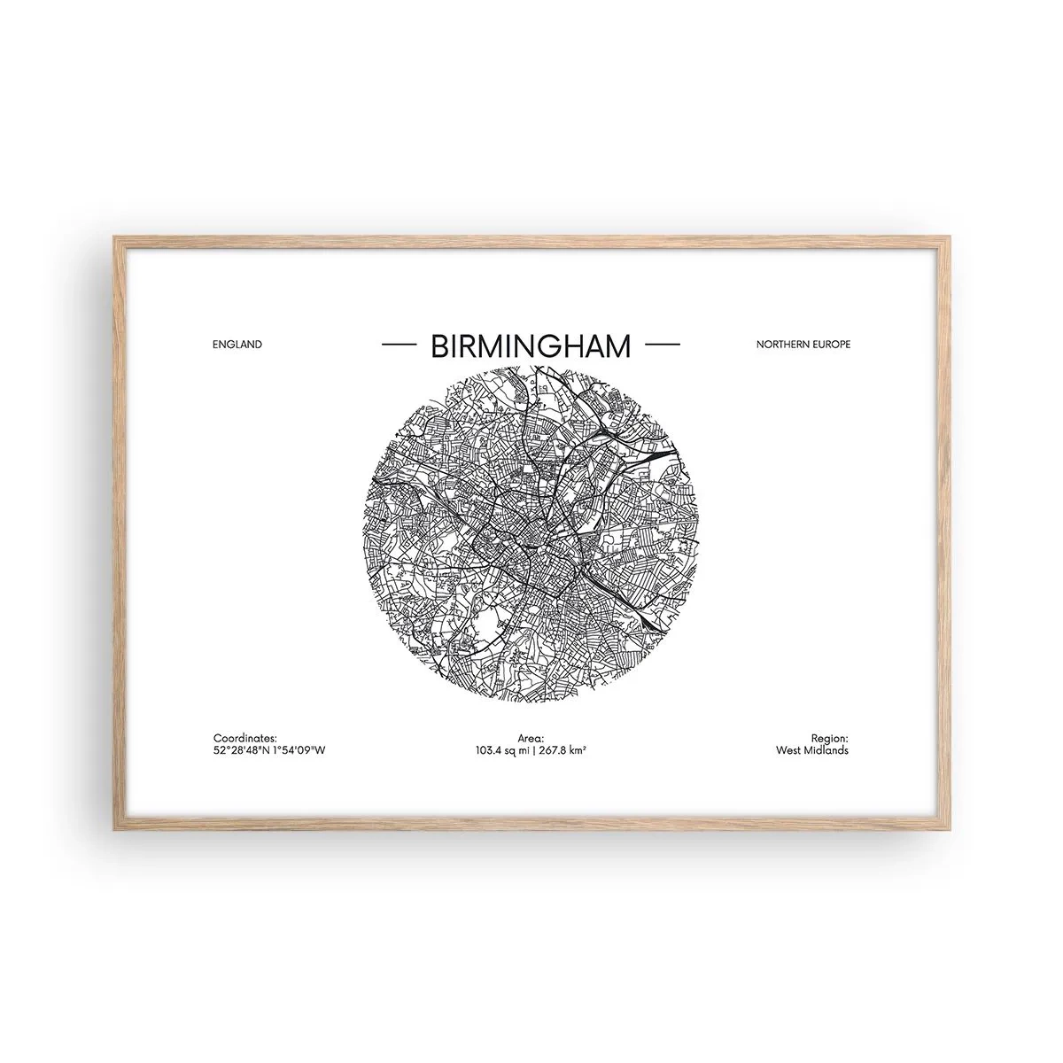 Poster in einem Rahmen aus heller Eiche - Anatomie von Birmingham - 100x70 cm