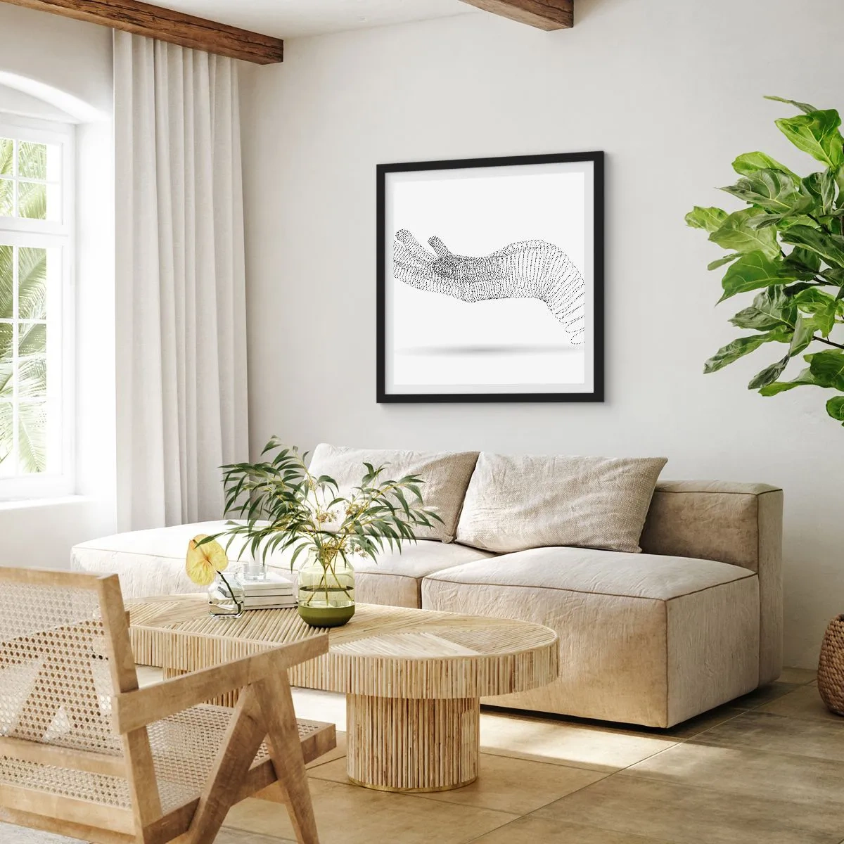 Poster in einem schwarzem Rahmen - Federnde Hand - 60x60 cm
