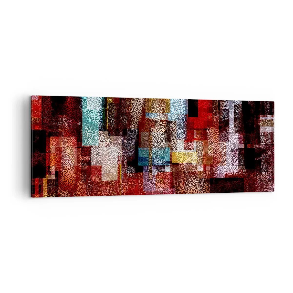 Bild auf Leinwand - Leinwandbild - Geometrische Abstraktion in intensiven Rottönen - 140x50cm - Verwirrung mit Verwirrung - Moderne Wanddekoration für Wohnzimmer und Schlafzimmer ARTTOR