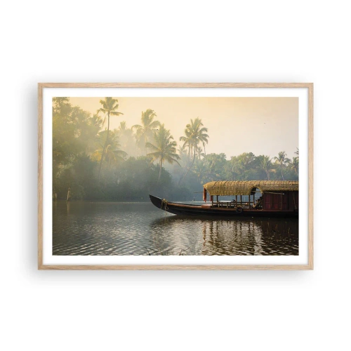 Poster in einem Rahmen aus heller Eiche - Haus am Fluss - 91x61 cm