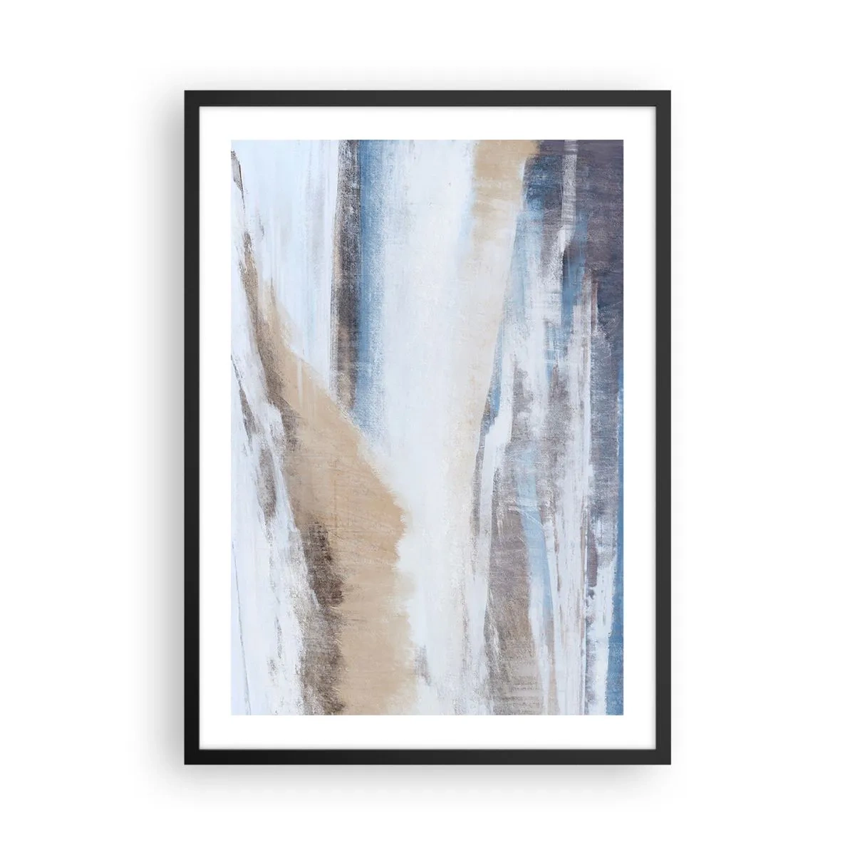 Poster in einem schwarzem Rahmen - Abstrakte Komposition in Blau- und Beigetönen - 50x70cm - Winterkomposition - Moderne Wanddekoration für Wohnzimmer und Schlafzimmer ARTTOR