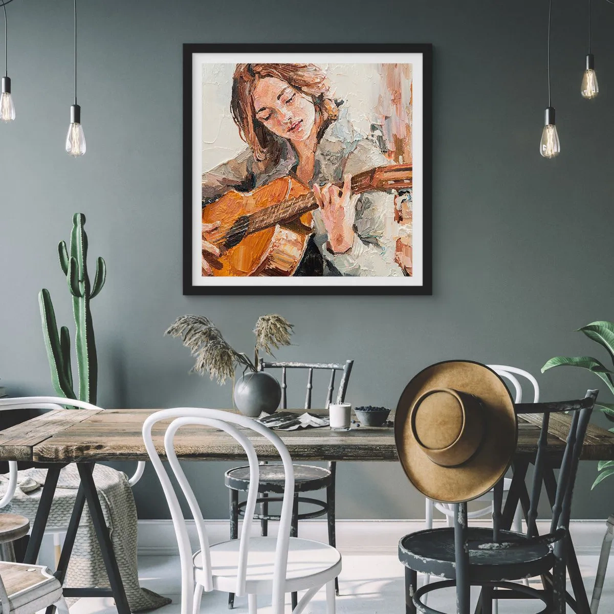 Poster in einem schwarzem Rahmen - Konzert für Gitarre und Mädchenherz - 40x40 cm