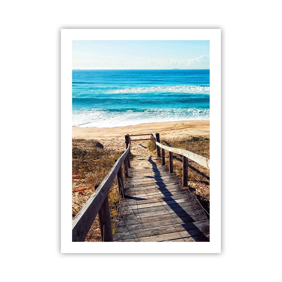 Poster - Holzweg zum Strand mit Meerblick - 50x70cm - Lauf! - Moderne Wanddekoration für Wohnzimmer und Schlafzimmer ARTTOR