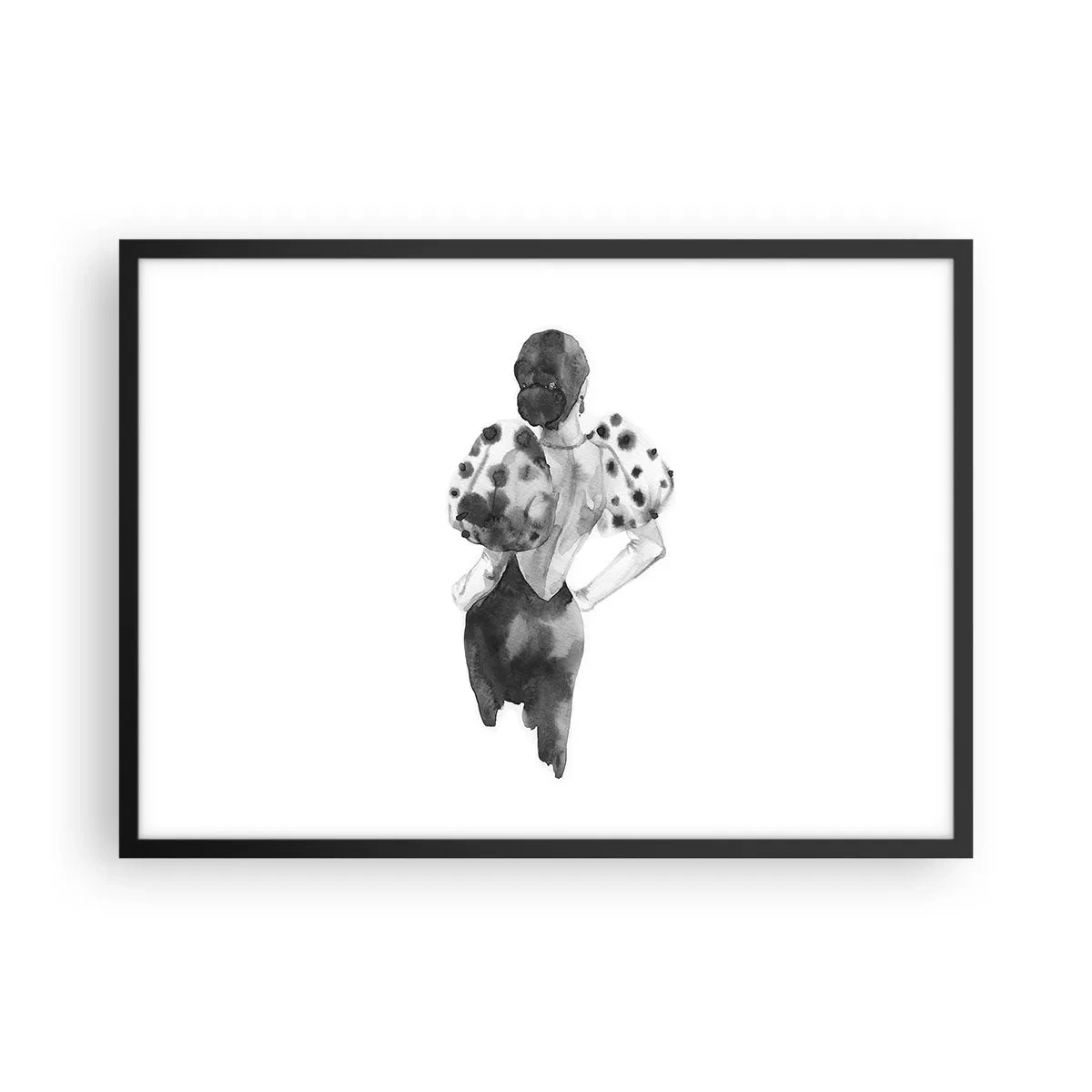 Poster in einem schwarzem Rahmen - Minimalistische Aquarellillustration einer Frau - 70x50cm - Sie ging direkt vorbei - Moderne Wanddekoration für Wohnzimmer und Schlafzimmer ARTTOR