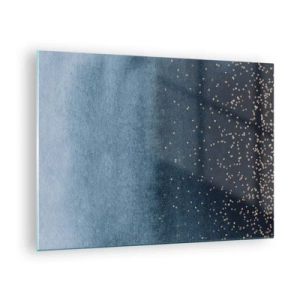 Glasbild - Bild auf glas - Marineblaue Farbverläufe mit winzigen goldenen Punkten - 70x50cm - Komposition - blaue Phasen - Moderne Wanddekoration für Wohnzimmer und Schlafzimmer ARTTOR