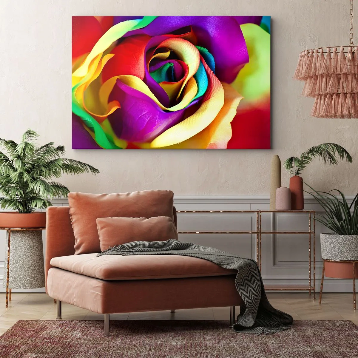 Bild auf Leinwand - Leinwandbild - Eine bunte Rose in Regenbogenfarben - 120x80cm - Es ist unmöglich - Moderne Wanddekoration für Wohnzimmer und Schlafzimmer ARTTOR