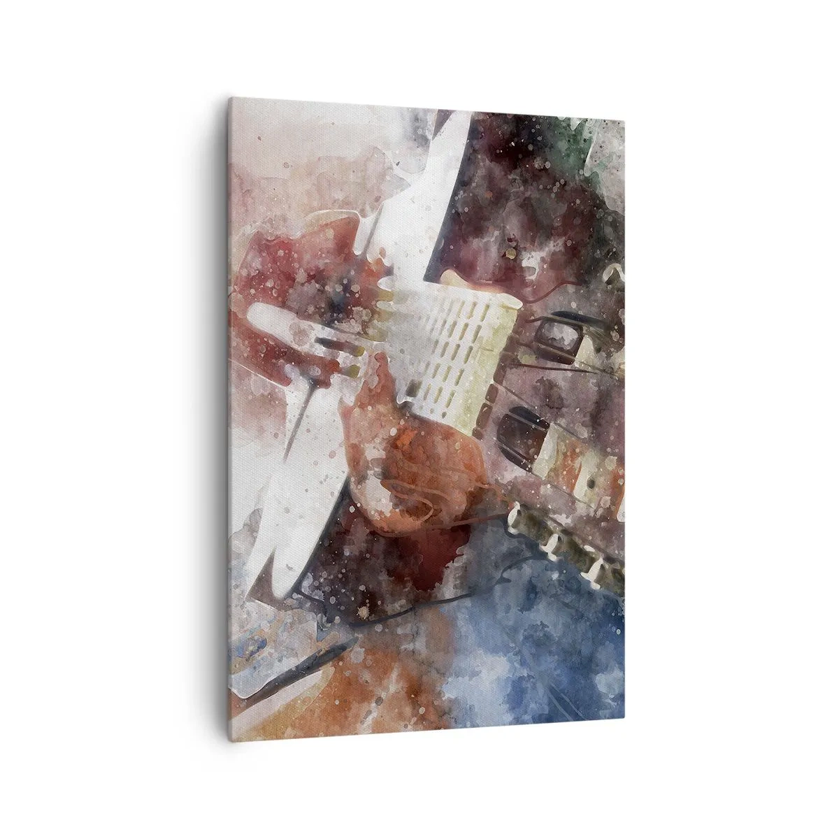 Bild auf Leinwand - Leinwandbild - Eine künstlerische Interpretation einer Gitarre im Aquarellstil - 70x100cm - Und was halten Sie davon? - Moderne Wanddekoration für Wohnzimmer und Schlafzimmer ARTTOR