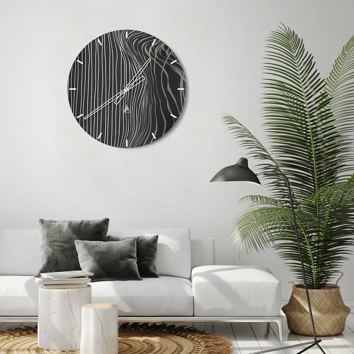 Wanduhr - Glasuhr - Abstrakte Linien auf dunklem Hintergrund - 30x30cm - Rhythmus und Akzent - Moderne Wanddekoration für Wohnzimmer, Küche und Schlafzimmer ARTTOR