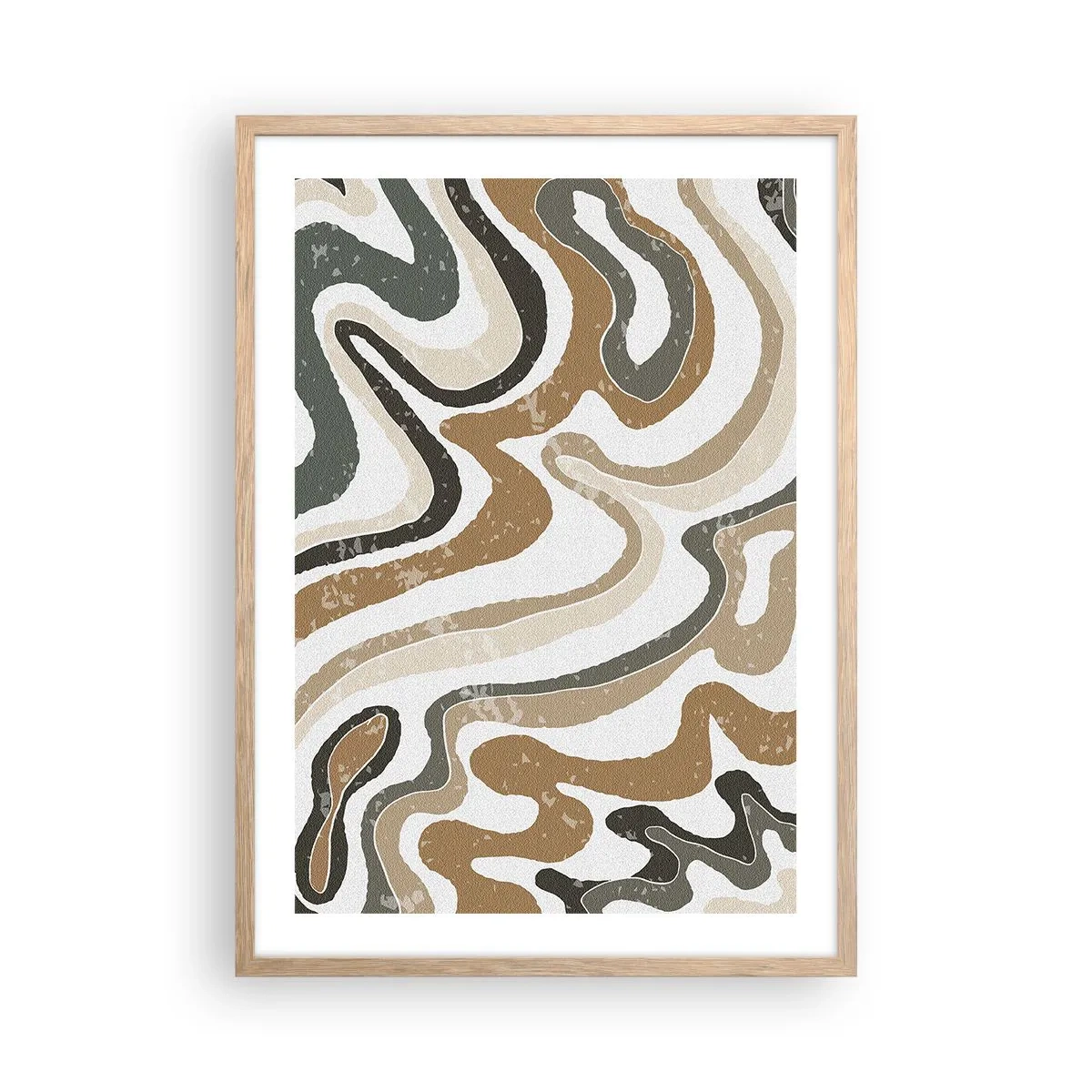 Poster in einem Rahmen aus heller Eiche - Mäander in Erdfarben - 50x70 cm
