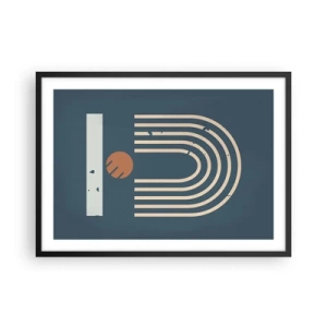Poster in einem schwarzem Rahmen - Geometrisches Muster in Marineblau-, Beige- und Orangetönen auf dunklem Hintergrund - 70x50cm - Geometrie auf dem Granatapfel - Moderne Wanddekoration für Wohnzimmer und Schlafzimmer ARTTOR