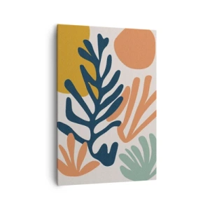 Bild auf Leinwand - Leinwandbild - Bunte Blätter im abstrakten Stil - 70x100cm - Korallenmeere - Moderne Wanddekoration für Wohnzimmer und Schlafzimmer ARTTOR