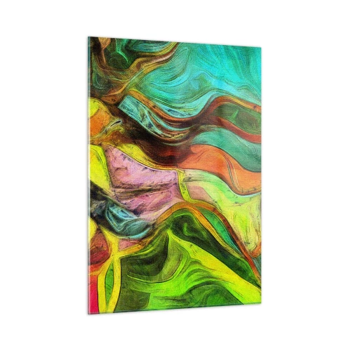 Glasbild - Bild auf glas - Eine abstrakte Komposition mit intensiven, mehrfarbigen Wellen. - 50x70cm - Bewegung ist Leben - Moderne Wanddekoration für Wohnzimmer und Schlafzimmer ARTTOR