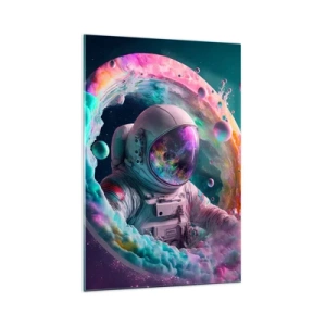Glasbild - Bild auf glas - Astronaut in einer farbenfrohen kosmischen Aura - 70x100cm - Sternentor - Moderne Wanddekoration für Wohnzimmer und Schlafzimmer ARTTOR