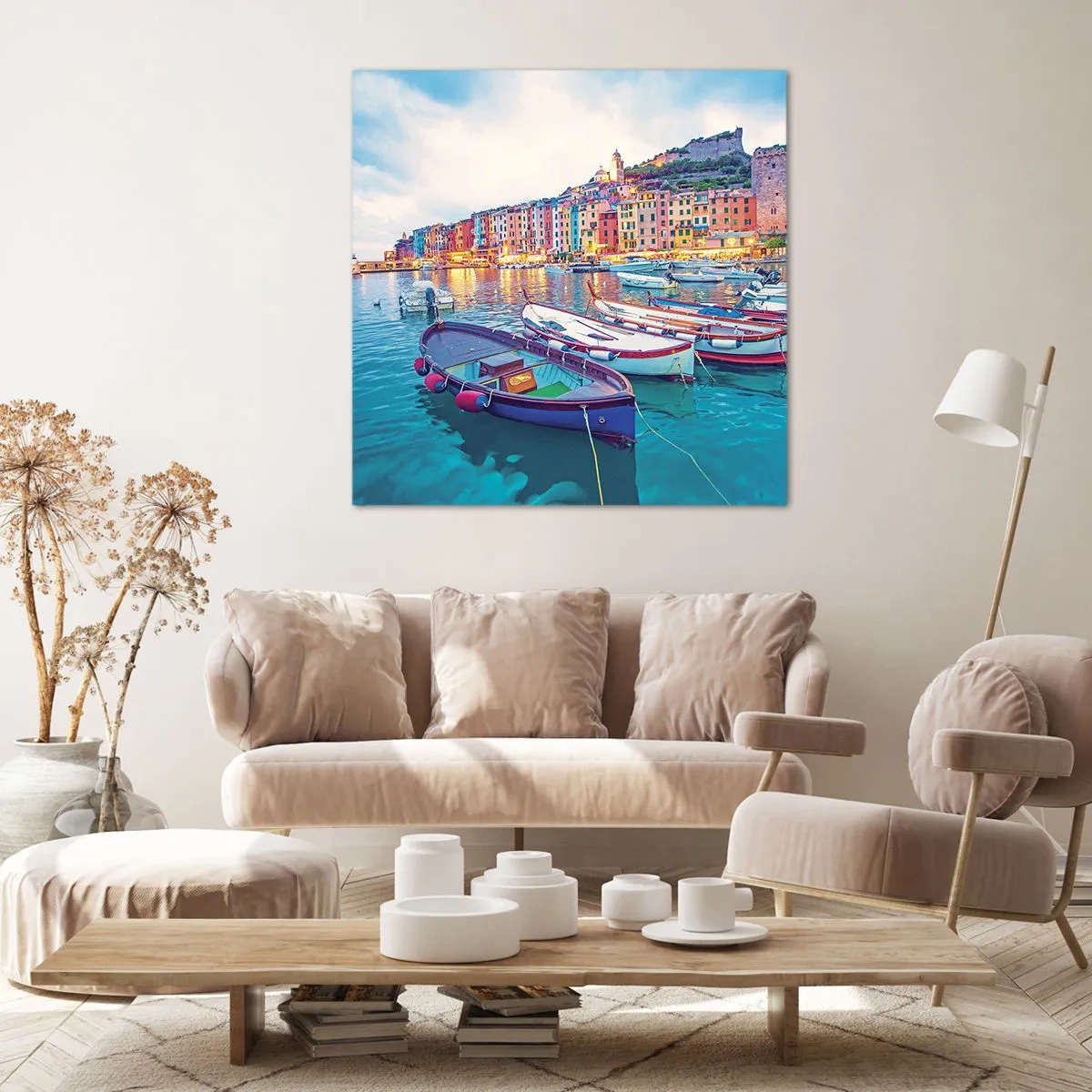 Bild auf Leinwand - Leinwandbild - Bunter Abend im Hafen - 30x30 cm
