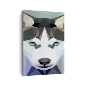 Bild auf Leinwand - Leinwandbild - Geometrischer Wolf mit ausdrucksstarken blauen Augen - 50x70cm - Die Erinnerung an den Schnee des Nordens - Moderne Wanddekoration für Wohnzimmer und Schlafzimmer ARTTOR