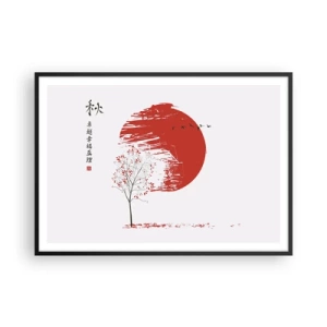 Poster in einem schwarzem Rahmen - Roter Kreis und Baum im japanischen Stil - 100x70cm - Kennst du dieses Land? - Moderne Wanddekoration für Wohnzimmer und Schlafzimmer ARTTOR