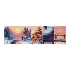 Fototapetenmuster Standard Eco - Vier Jahreszeiten - Winter - Landschaft, Fluss, Brücke - 100x30 cm