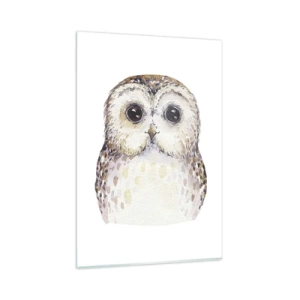 Glasbild - Bild auf glas - Porträt einer Eule auf hellem Hintergrund mit zarten Farben - 80x120cm - Schau mir in die Augen - Moderne Wanddekoration für Wohnzimmer und Schlafzimmer ARTTOR