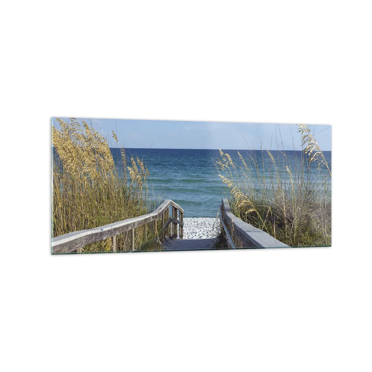Glasbild - Bild auf glas - Weg zum Strand mit Meerblick - 120x50cm - In der Sonne, im Wind - Moderne Wanddekoration für Wohnzimmer und Schlafzimmer ARTTOR