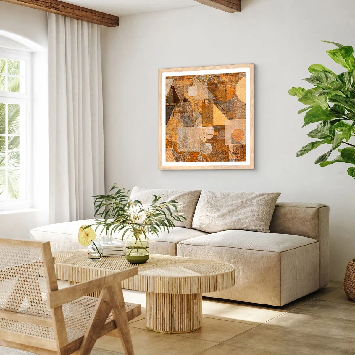 Poster in einem Rahmen aus heller Eiche - Eine kubistische Studie aus Bronze - 30x30 cm