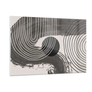 Glasbild - Bild auf glas - Moderne Abstraktion mit schwarzen und weißen Linien und einem Oval - 120x80cm - Oval gewinnt - Moderne Wanddekoration für Wohnzimmer und Schlafzimmer ARTTOR