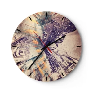 Wanduhr - Glasuhr - Abstrakte geometrische Komposition in Beige- und Lilatönen - 30x30cm - In großer Eile - Moderne Wanddekoration für Wohnzimmer, Küche und Schlafzimmer ARTTOR
