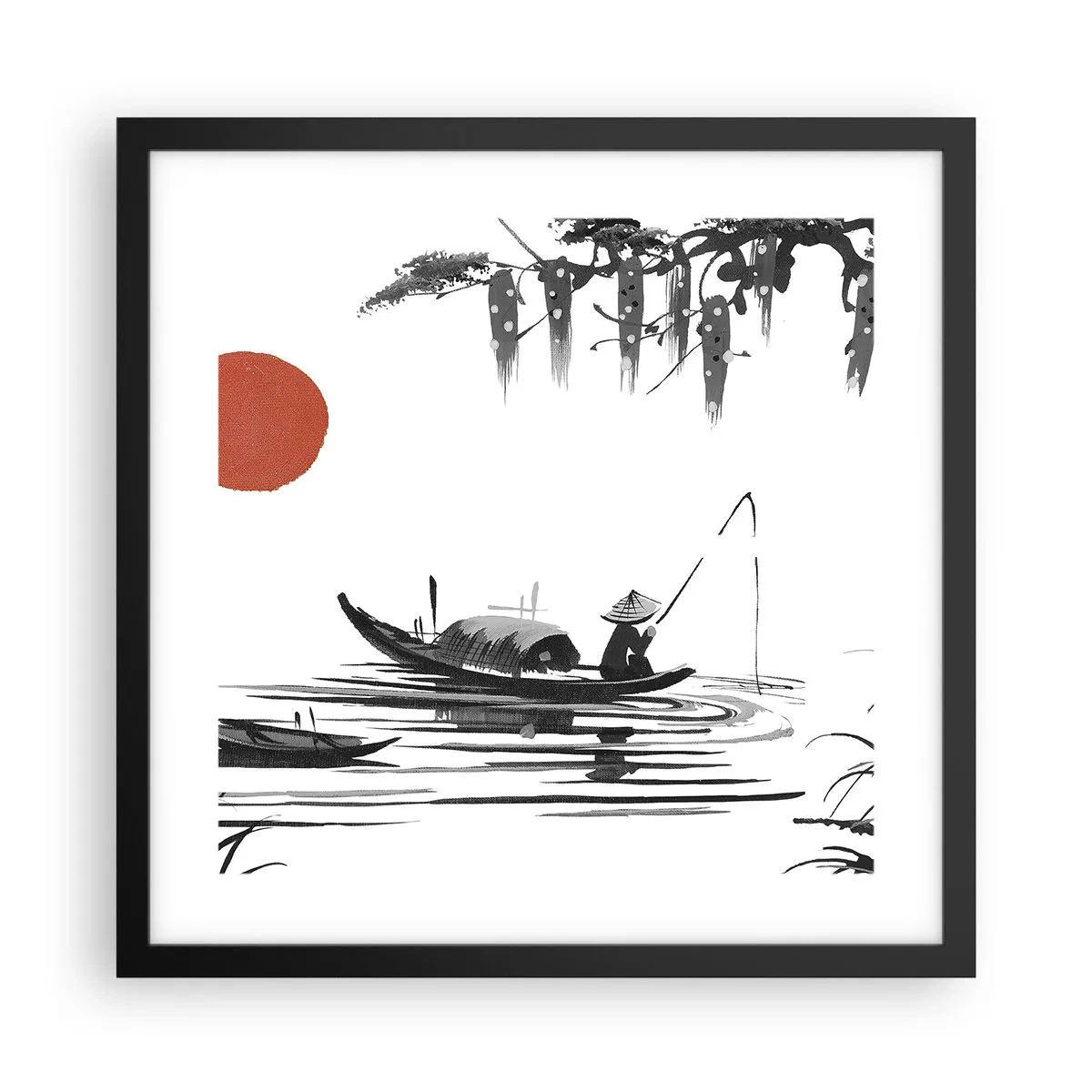 Poster in einem schwarzem Rahmen - Asiatischer Nachmittag - 40x40 cm