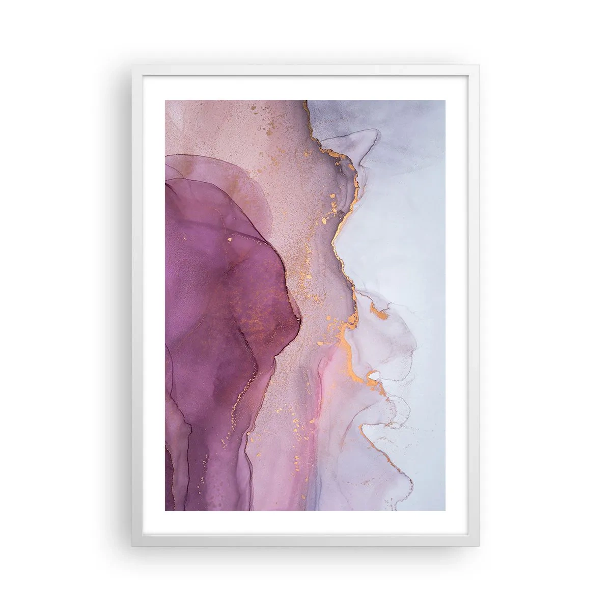 Poster in einem weißen Rahmen - Violett und lila Wellen - 50x70 cm