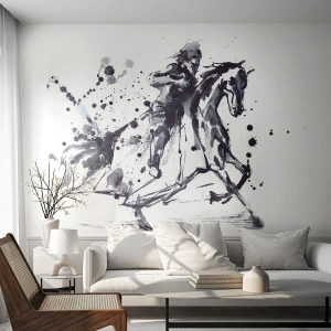 Selbstklebende Fototapete Deluxe Sticker - Schwarzer Ritter - Abstraktion, Ritter zu Pferd, Ritterrüstung - 150x105 cm