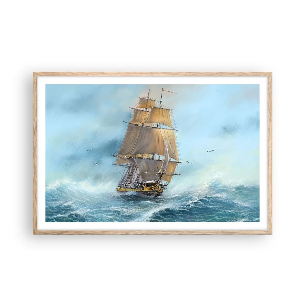 Poster in einem Rahmen aus heller Eiche - Über die Wellen gleiten - 91x61 cm