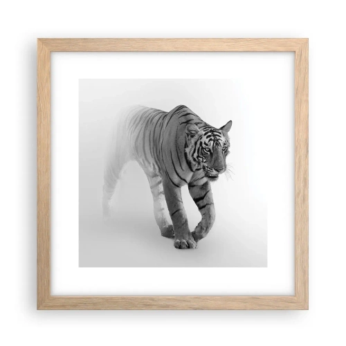 Poster in einem Rahmen aus heller Eiche - Im Nebel gelauert - 30x30 cm