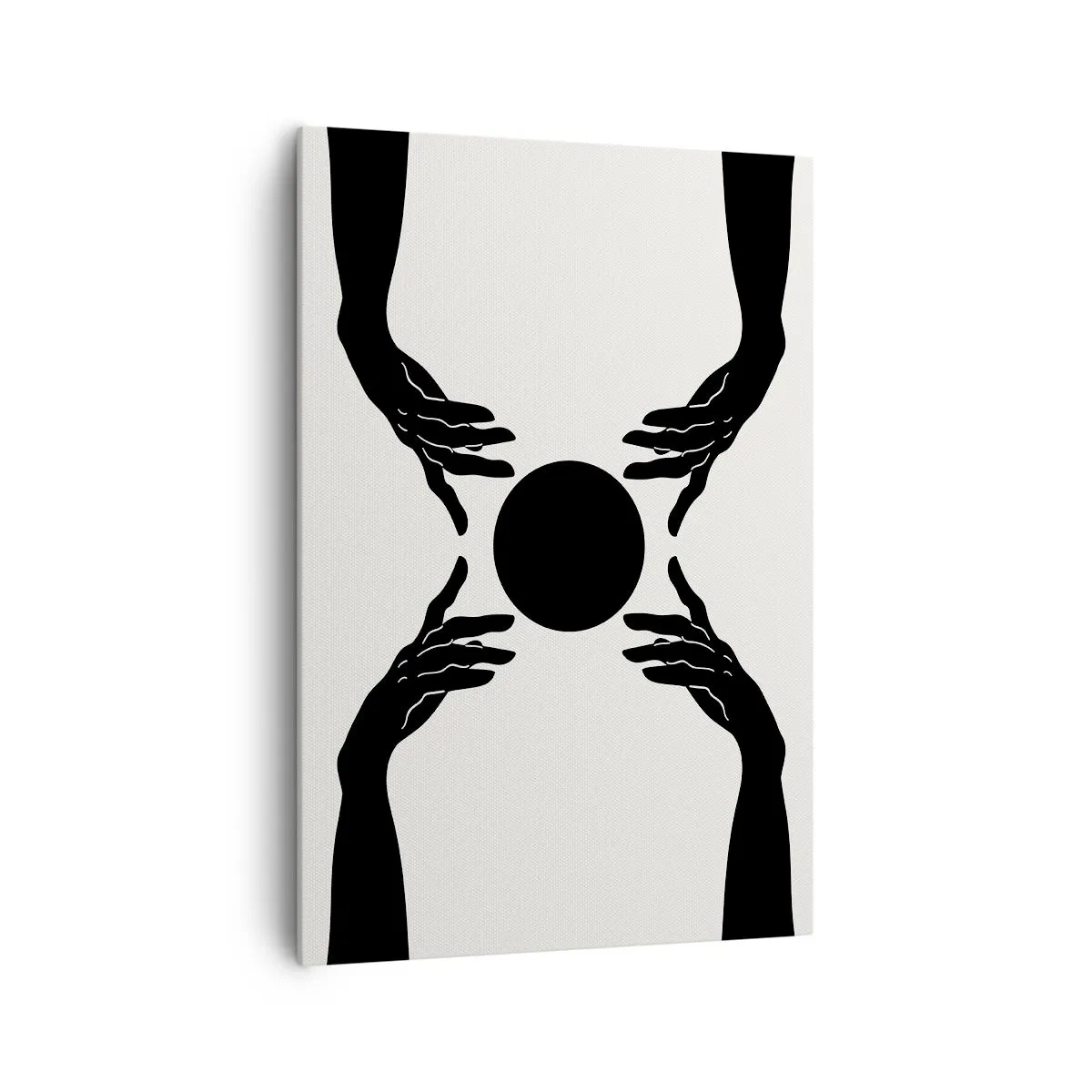 Bild auf Leinwand - Leinwandbild - Schwarze Hände in einer symmetrischen Komposition mit einer Kugel - 70x100cm - Geheimes Zeichen - Moderne Wanddekoration für Wohnzimmer und Schlafzimmer ARTTOR