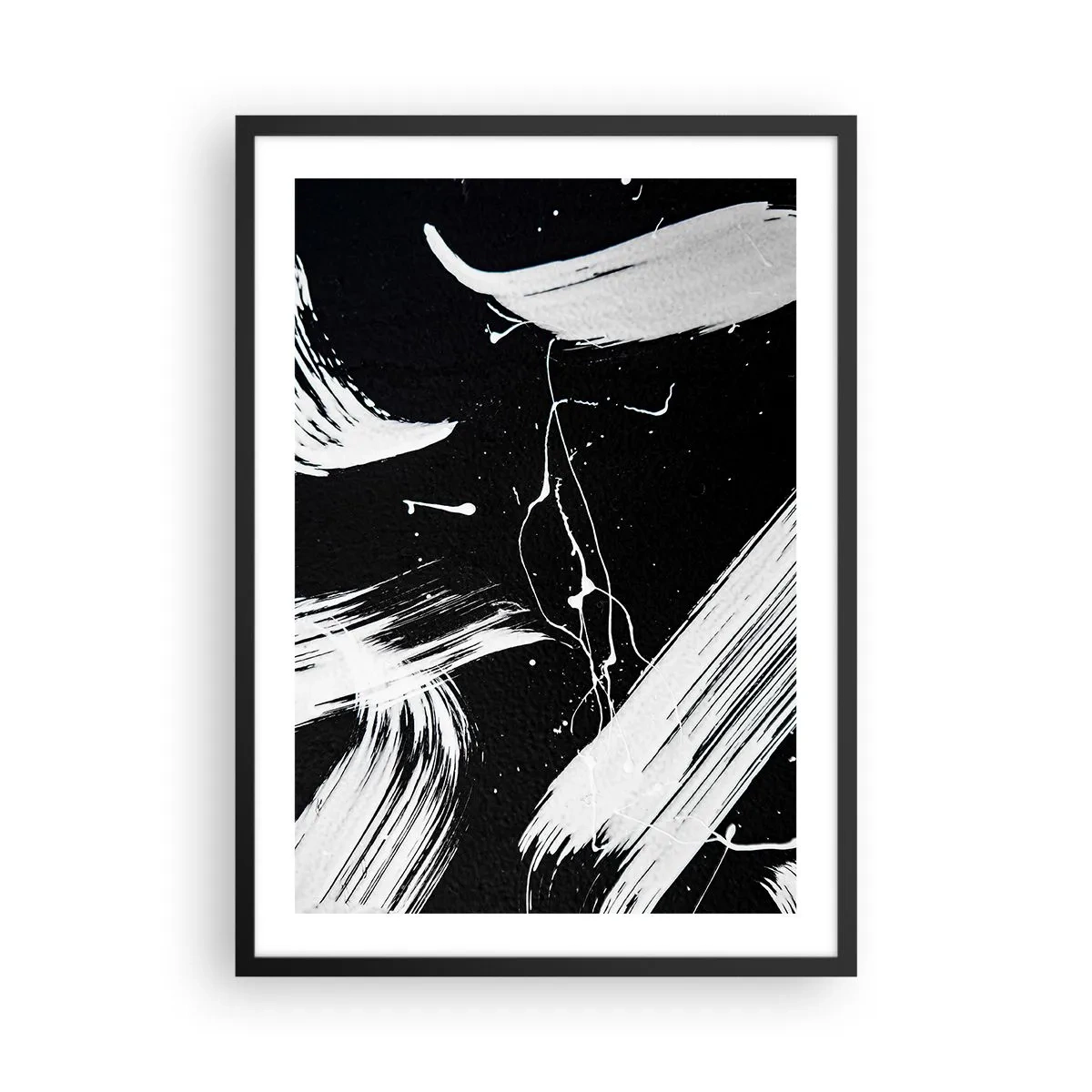 Poster in einem schwarzem Rahmen - Abstrakte Komposition aus schwarzen und weißen Pinselstrichen - 50x70cm - Dunkelheit durchbrechen - Moderne Wanddekoration für Wohnzimmer und Schlafzimmer ARTTOR