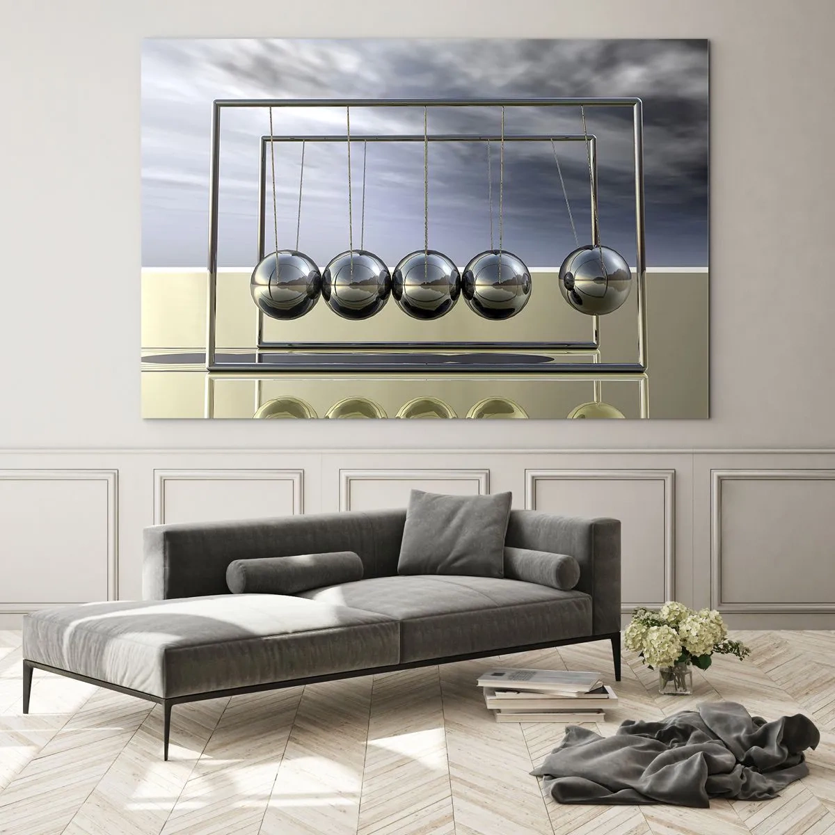 Glasbild - Bild auf glas - Newtons Kugeln im minimalistischen Ansatz - 70x50cm - Die Energie der Welt - Moderne Wanddekoration für Wohnzimmer und Schlafzimmer ARTTOR