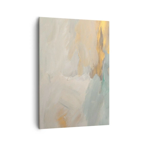 Bild auf Leinwand - Leinwandbild - Zarte abstrakte Striche in Weiß- und Goldtönen - 50x70cm - Abstraktion – das Land der Sanftheit - Moderne Wanddekoration für Wohnzimmer und Schlafzimmer ARTTOR