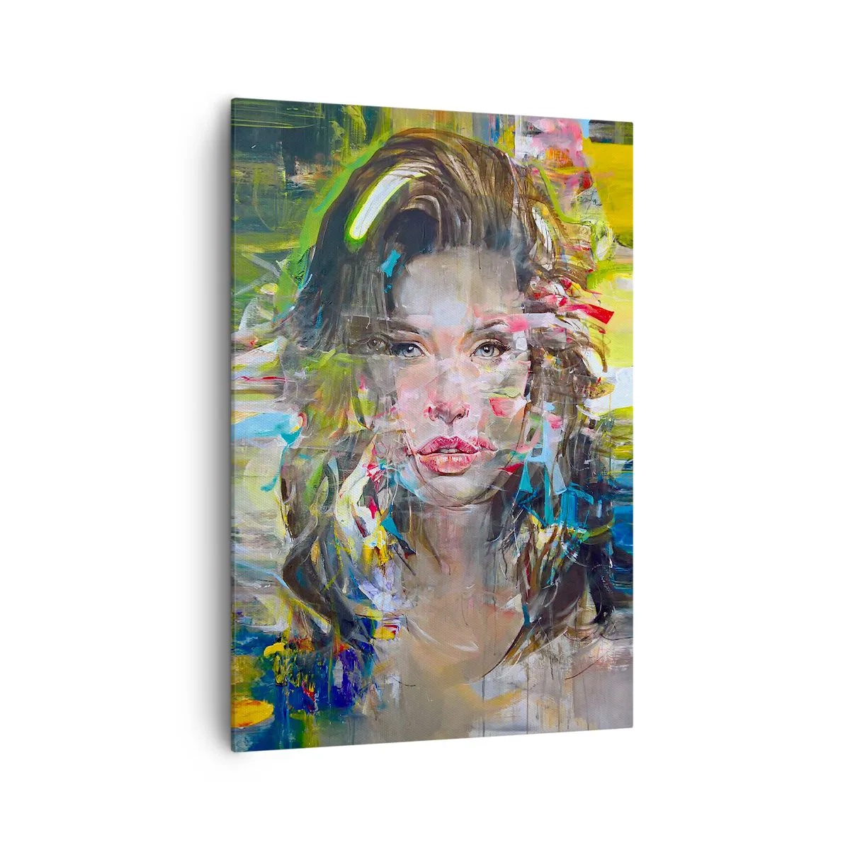 Bild auf Leinwand - Leinwandbild - Abstraktes Frauenporträt in intensiven Farben - 70x100cm - Hinter der Luft ein Vorhang - Moderne Wanddekoration für Wohnzimmer und Schlafzimmer ARTTOR