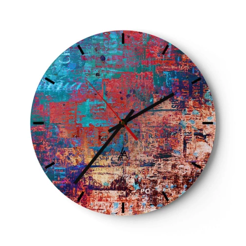Wanduhr - Glasuhr - Eine abstrakte Komposition in intensiven Rot- und Blautönen. - 30x30cm - Erinnerung und Vergessen - Moderne Wanddekoration für Wohnzimmer, Küche und Schlafzimmer ARTTOR