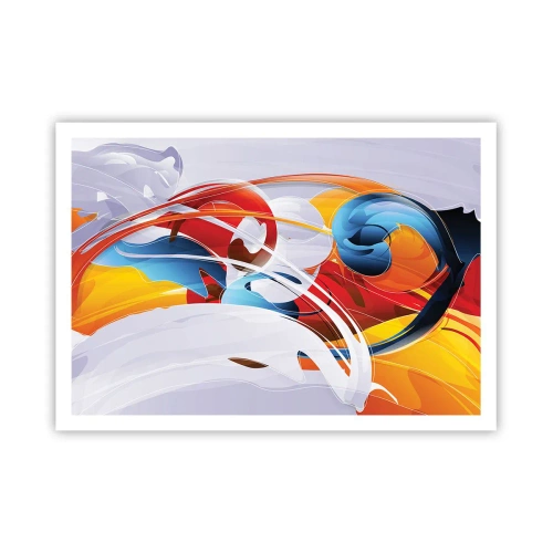 Poster - Bunte Abstraktion mit dynamischen Linien und lebendigen Farben - 100x70cm - Der Tanz der Elemente - Moderne Wanddekoration für Wohnzimmer und Schlafzimmer ARTTOR