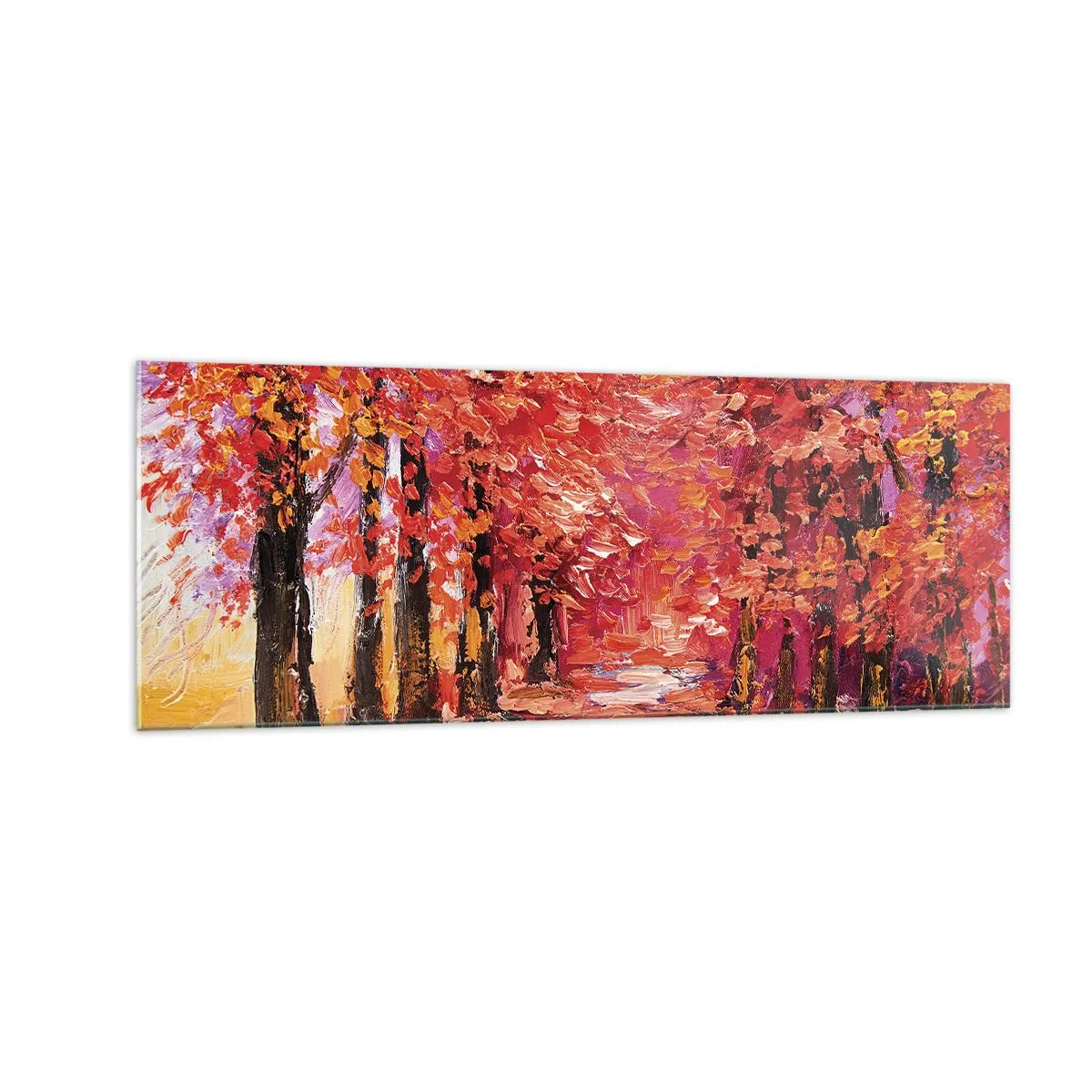 Glasbild - Bild auf glas - Eine malerische Gasse in herbstlichen Farben im impressionistischen Stil - 140x50cm - Herbstlicher Eindruck - Moderne Wanddekoration für Wohnzimmer und Schlafzimmer ARTTOR