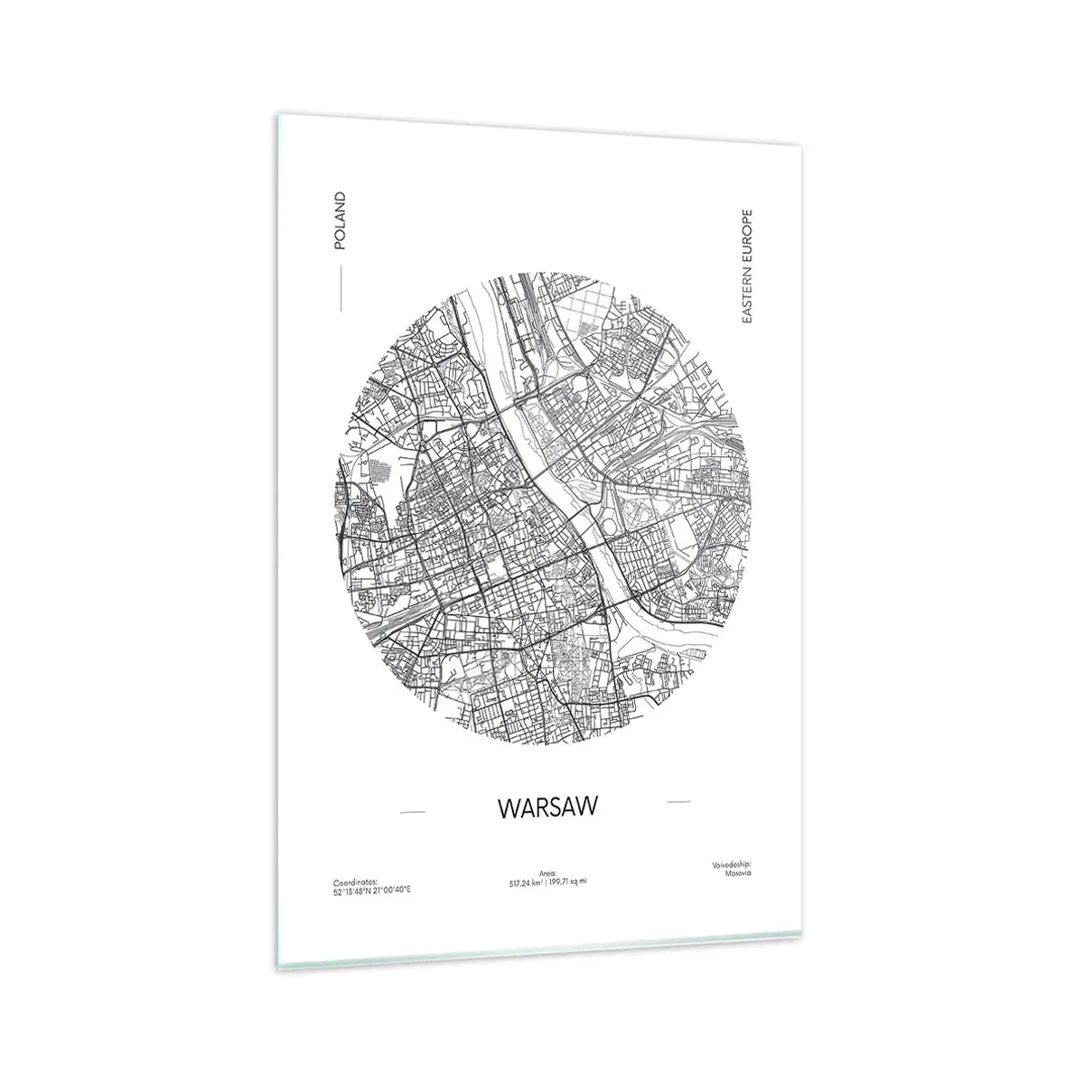 Glasbild - Bild auf glas - Eine Karte von Warschau im minimalistischen Stil - 80x120cm - Anatomie von Warschau - Moderne Wanddekoration für Wohnzimmer und Schlafzimmer ARTTOR