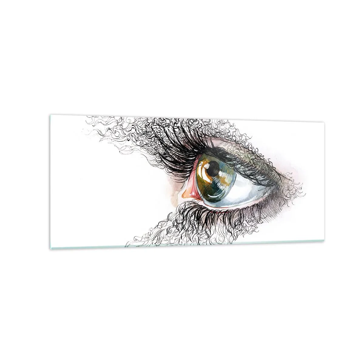 Glasbild - Bild auf glas - Ein künstlerisches Auge mit gelbgrüner Iris und komplizierten Details. - 120x50cm - Schau direkt in die Seele - Moderne Wanddekoration für Wohnzimmer und Schlafzimmer ARTTOR