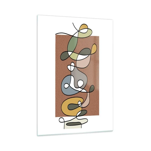 Glasbild - Bild auf glas - Bunte Abstraktion mit einer schwarzen Linie auf braunem Hintergrund - 50x70cm - Abstraktion, die ein Lächeln wert ist - Moderne Wanddekoration für Wohnzimmer und Schlafzimmer ARTTOR