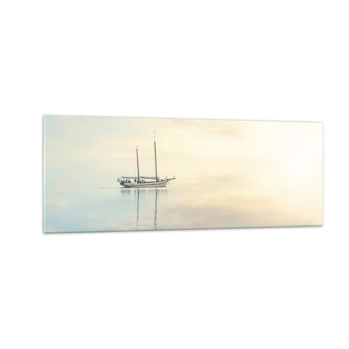 Glasbild - Bild auf glas - Ein Boot auf ruhiger See in sanftem Licht - 140x50cm - Im Meer der Stille - Moderne Wanddekoration für Wohnzimmer und Schlafzimmer ARTTOR